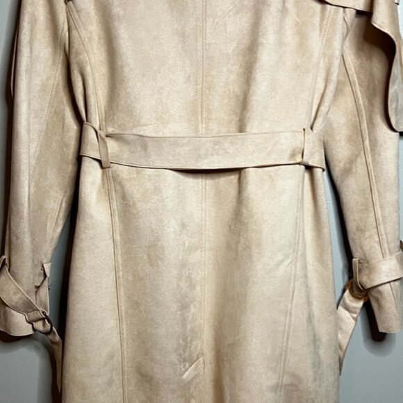 Faux Suede Belted Trench - unlined V752PS (Color: Dusty Pink, Size: M) - Picture 4 of 6